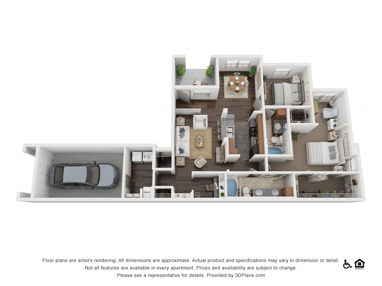 Floor plan for 2 beds, 2 baths, 1339 sqft